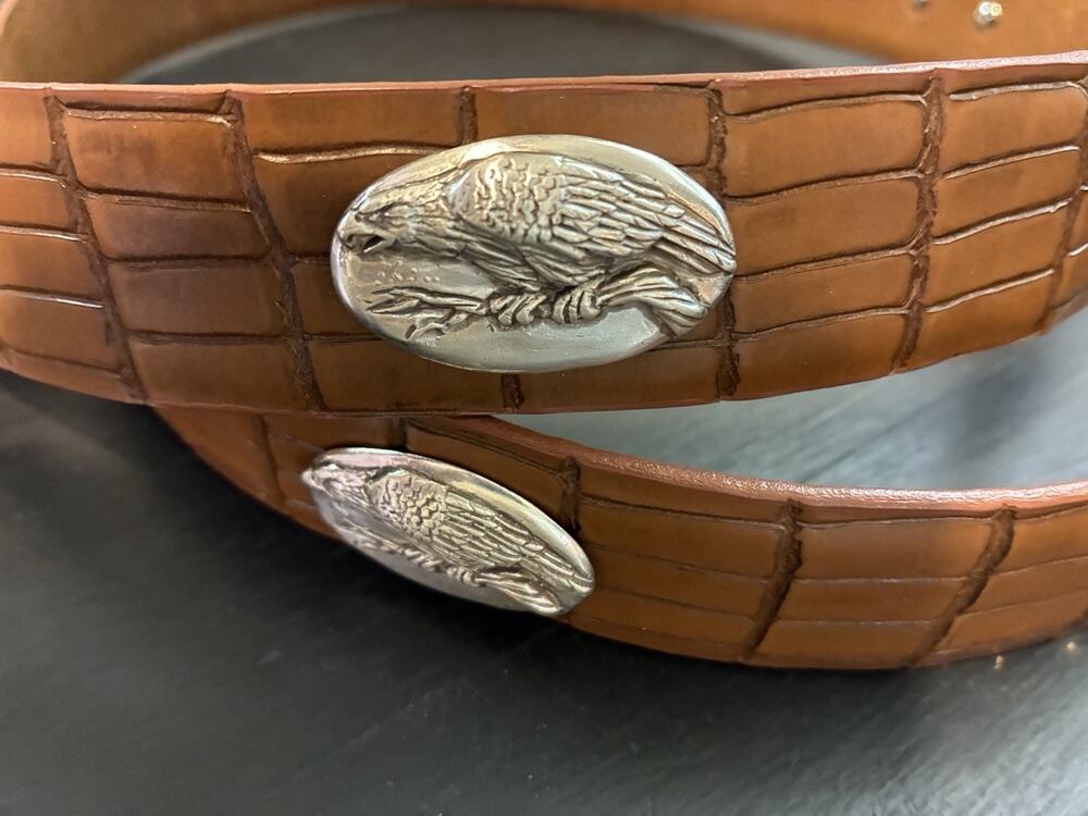 Brown Genuine Leather Belt with 4 Eagle Conchos Size 40